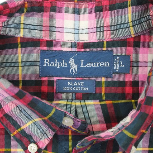 Polo Ralph Lauren Pink Checkered Button Front Casual Mens Prep Shirt sz L - Picture 4 of 4